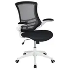 image of Flash Furniture BL-X-5M-WH-BK-GG Mid-Back Swivel Task Chair, 250 lb, Mesh Back, Padded Arms, Fabric Upholstery
