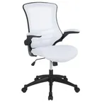 image of Flash Furniture BL-X-5M-WH-GG Mid-Back Swivel Task Chair, 250 lb, White, Mesh Back, Padded Arms