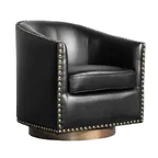 image of Flash Furniture BS-AC22-061-BLKPU-GG Myles Club Style 360 Degree Swivel Armchair, LeatherSoft Upholstery, Black, Brass Decorative Nail Head Trim
