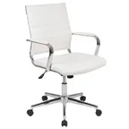 image of Flash Furniture BT-20595M-1-WH-GG Hansel Executive Swivel Chair, 250 lb, LeatherSoft, White, Padded Chrome Arms