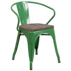 image of Flash Furniture CH-31270-GN-WD-GG Stacking Armchair, 500 lb, Green, Metal Frame, Wood Seat, Powder Coat Finish