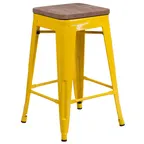 image of Flash Furniture CH-31320-24-YL-WD-GG Bar Stool – 500 lb., Counter Height, Backless, Yellow Wood Seat, Stacking