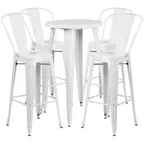 image of Flash Furniture CH-51080BH-4-30CAFE-WH-GG 24" Round Table & 4 Bar Stool Set, White, 41"H, Powder Coat Finish
