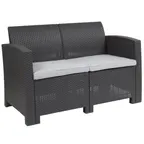 image of Flash Furniture DAD-SF2-2-DKGY-GG Outdoor Loveseat Sofa, 47"W x 27"D x 30"H, Dark Gray Faux Rattan, Gray Cushions