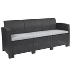 image of Flash Furniture DAD-SF2-3-DKGY-GG Outdoor Sofa, 67.5W x 27D x 30H, Dark Gray Faux Rattan, Gray Cushions