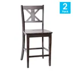 image of Flash Furniture ES-STBN1-24-GY-2-GG Gwendolyn Bar Stool Set 2, Counter Height, 225 lb., CrissCross Back Walnut
