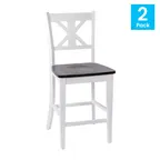 image of Flash Furniture ES-STBN1-24-WH-2-GG Gwendolyn Bar Stool 2‑Set, Counter Height, 225 lb, Criss‑Cross Wood, White