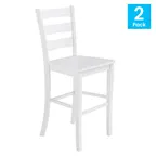 image of Flash Furniture ES-STBN5-29-WH-2-GG Liesel Bar Stool, 225 lb, Ladder Back, Wood Seat, White Wash, Set of 2