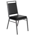 image of Flash Furniture FD-LUX-SIL-BK-V-GG Hercules Series Stacking Chair, 600 lb. Capacity, Black Vinyl Upholstered Back and Seat, Silver Vein Metal Frame