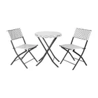 image of Flash Furniture FV-FWA085-BLK-WHT-GG Rouen 3-Piece Round Commercial Grade Foldable French Bistro Set with PE Rattan and Black Steel Frames