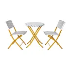 image of Flash Furniture FV-FWA085-NVY-WHT-GG Rouen 3-Piece Commercial Grade Foldable French Bistro Set, Round Table, Navy/White PE Rattan, 2 Chairs