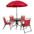 image of Flash Furniture GM-202012-RD-GG Nantucket 31in Round Patio Table Set, Red, 28H, 4 Folding Textilene Chairs