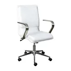 image of Flash Furniture GO-21111B-WH-CHR-GG James Office Chair, 18-21.75" Adjustable Seat Height, 300 lb, LeatherSoft Upholstery, Chrome Arms