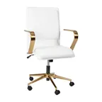 image of Flash Furniture GO-21111B-WH-GLD-GG James Mid-Back Office Chair, 18-21.75" Adjustable Seat Height, 300 lb, LeatherSoft Upholstery, Brushed Gold Arms