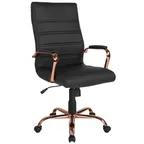 image of Flash Furniture GO-2286H-BK-RSGLD-GG Whiteney Executive Office Chair, 39-1/4" to 43" Adjustable, 250 lb, LeatherSoft Upholstery, Rose Gold Padded Arms