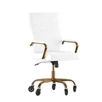 image of Flash Furniture GO-2286H-WH-GLD-RLB-GG Whiteney Executive Swivel Office Chair, 39-1/4 to 43in Height, 250 lb Capacity, LeatherSoft Upholstery, Gold Base