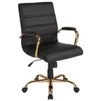 image of Flash Furniture GO-2286M-BK-GLD-GG Whitney Executive Office Chair, 37-40.75" Height, 250 lb, LeatherSoft, Black, Gold Base