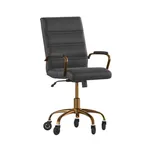 image of Flash Furniture GO-2286M-BK-GLD-RLB-GG Camilia Executive Swivel Office Chair, 37-40.75" Height, 250 lb, LeatherSoft, Black, Gold Base