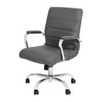 image of Flash Furniture GO-2286M-GR-GG Whitney Executive Swivel Office Chair, 37-40.75" Height, 250 lb, Gray LeatherSoft, Padded Arms