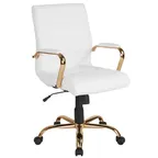 image of Flash Furniture GO-2286M-WH-GLD-GG Whitney Executive Office Chair, 37-40.75" Height, 250 lb, LeatherSoft, White, Gold Base