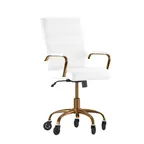 image of Flash Furniture GO-2286M-WH-GLD-RLB-GG Camilia Executive Swivel Office Chair, 37-40.75" Height, 250 lb, LeatherSoft, White/Gold