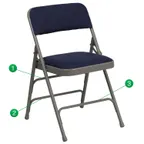 image of Flash Furniture HA-MC309AF-NVY-GG Hercules Series Navy Folding Chair, 300 lb, Fabric Upholstered, Gray Powder Coat