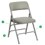 image of Flash Furniture HA-MC309AV-GY-GG Hercules Series 300 lb. Gray Folding Chair, Vinyl Upholstered, Powder Coat Finish