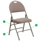 image of Flash Furniture HA-MC705AF-3-BGE-GG Hercules Series Extra Large Folding Chair, 300 lb. Capacity, Beige Fabric Upholstery, 18 Gauge Steel Frame