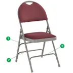 image of Flash Furniture HA-MC705AF-3-BY-GG Hercules Series Extra Large Folding Chair, 300 lb Capacity, Burgundy Fabric Upholstery, Gray Powder Coat