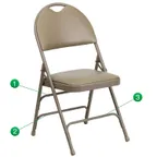 image of Flash Furniture HA-MC705AV-3-BGE-GG Hercules Series Extra Large Folding Chair, 300 lb, Beige Vinyl, 18 Gauge Steel