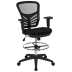 image of Flash Furniture HL-0001-1CBLACK-GG Tyler Drafting Chair, 23.5-31.5in adjustable height, 250 lb capacity, mesh back, padded arms