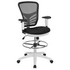 image of Flash Furniture HL-0001-1CWHITE-GG Tyler Drafting Chair, 23.5-31.5in adjustable height, 250lb capacity, white frame, black mesh back