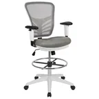 image of Flash Furniture HL-0001-1CWHITE-LTGY-GG Tyler Drafting Chair, 23.5-31.5" Adjustable Seat Height, 250 lb Capacity, White Frame, Light Gray Mesh
