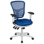 image of Flash Furniture HL-0001-WH-BLUE-GG Nicholas Mid-Back Swivel Task Chair, 300 lb, Mesh Back, Padded Arms, Blue