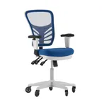 image of Flash Furniture HL-0001-WH-BLUE-RLB-GG Nicholas Swivel Task Chair, 37-44.25in Height, 300 lb Capacity, Mesh Back, Padded Arms