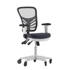 image of Flash Furniture HL-0001-WH-DKGY-RLB-GG Nicholas Swivel Task Chair, 37-44.25in Height, 300 lb Capacity, Mesh Back, Padded Arms