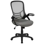image of Flash Furniture HL-0016-1-BK-GY-GG Porter Swivel Office Chair, 40-1/4 to 44in Height, 250 lb Capacity, Mesh Back, Padded Arms
