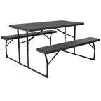 image of Flash Furniture RB-EBB-1470FD-GG Insta-Fold Rectangular Picnic Table & Benches, 53.75x58.25, 661 lbs, Black Wood Grain Plastic Top, Steel Frame