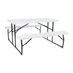 image of Flash Furniture RB-EBB-1470FD-WH-GG Insta-Fold Rectangular Folding Picnic Table & Benches, 53.75"W x 58.25"D, White Plastic Top, 661 lbs