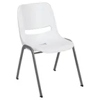 image of Flash Furniture RUT-EO1-WH-GG Hercules Series Ergonomic Shell Stacking Chair, 880 lb, White Plastic Seat & Back, Gray Metal Frame
