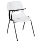 image of Flash Furniture RUT-EO1-WH-RTAB-GG Hercules Series Ergonomic Shell Chair, 880 lbs, White, Plastic Seat & Back, Right Handed Tablet Arm
