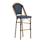 image of Flash Furniture SDA-AD642001-BS-NVYWH-NAT-GG Bordeaux Stacking French Bistro Stool, 30in Bar Height, Navy/White Poly Rattan, 600 lb.