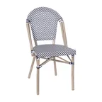 image of Flash Furniture SDA-AD642107-BLKWH-LTNAT-GG Marseille Stacking French Bistro Chair, 400 lb, Black White Textilene, Light Natural Finish