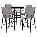 image of Flash Furniture TLH-073H092H4-GR-GG 4-Person Outdoor Dining Set, 27x27 Square Glass Table, 40 Height, 4 Gray Stools