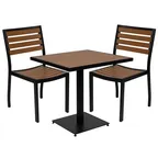image of Flash Furniture XU-DG-10456033-GG 30" Square Outdoor Table Set with 2 Faux Teak Chairs, 150 lb Table Capacity, 300 lb Chair Capacity