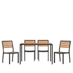 image of Flash Furniture XU-DG-304860364-GG Patio Dining Set, 48" Rectangular Table, Synthetic Teak Top, 4 Stacking Chairs, 29"H