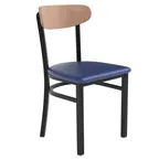 image of Flash Furniture XU-DG6V5BLV-NAT-GG Wright Dining Chair, 500 lb, Blue Vinyl Seat, Natural Birch Wood Back, Black Steel Frame