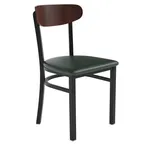 image of Flash Furniture XU-DG6V5GNV-WAL-GG Wright Dining Chair, 500 lb, Green Vinyl Seat, Walnut Finish, Black Steel Frame