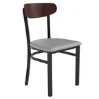 image of Flash Furniture XU-DG6V5GYV-WAL-GG Wright Dining Chair, 500 lb, Gray Vinyl Seat, Walnut Finish, Black Steel Frame
