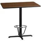 image of Flash Furniture XU-WALTB-3042-T2230B-3CFR-GG 42x30 Rectangular Bar Height Table, Walnut Laminate, Black PVC T-Mold Edge, MDF Core